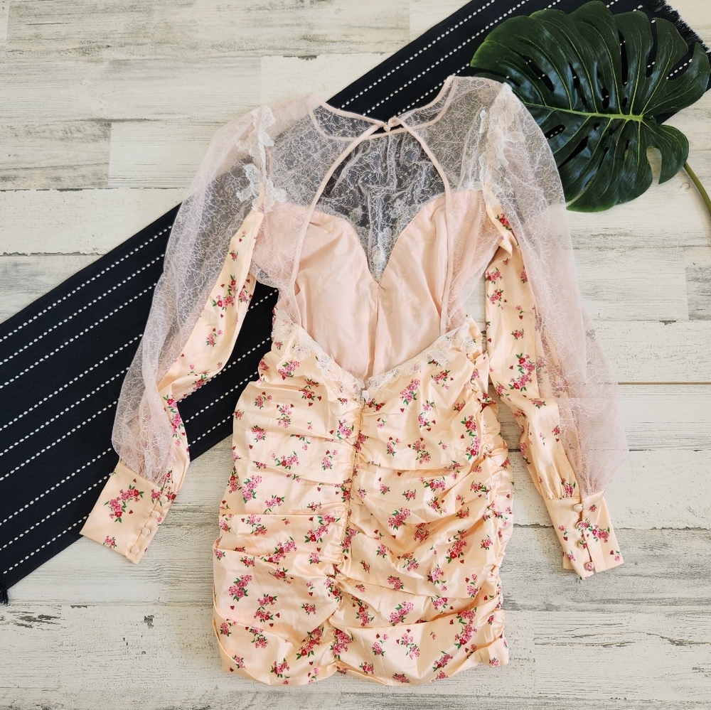 For Love And Lemons Aster Floral Mini Dress Peach NWT Size Small - Picture 8 of 14